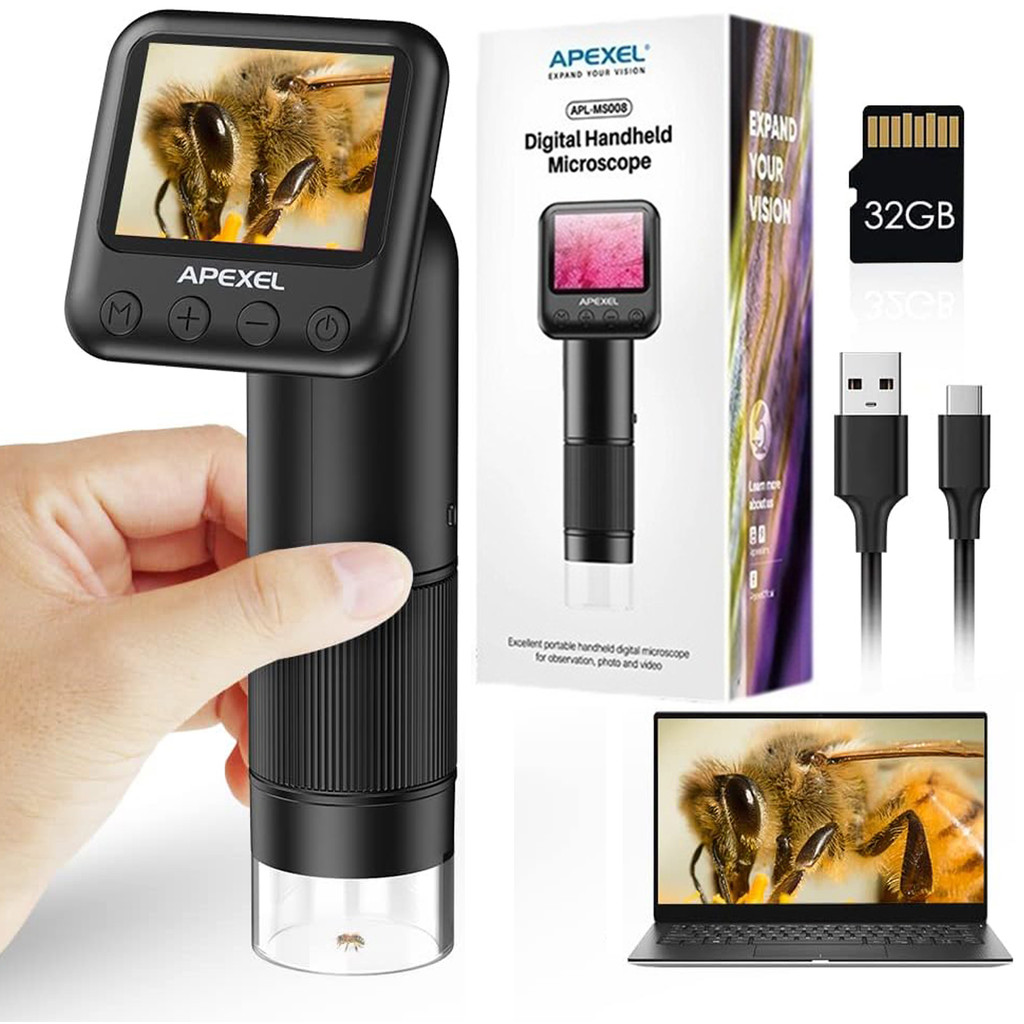 Mikroskop Digital HD 800X Genggam untuk Dewasa, Mikroskop Saku Layar LCD 2 "untuk Anak-anak, Peralat