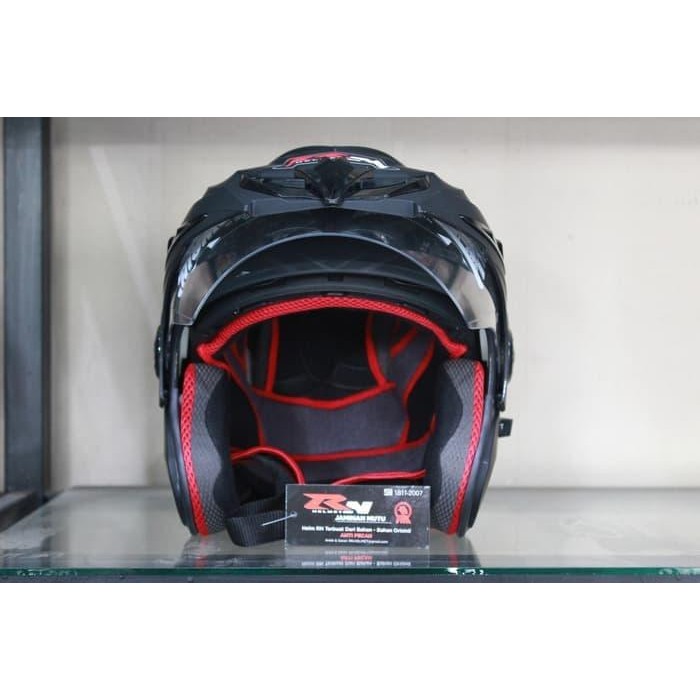 Helm RN Double Visor Hitam Doff rip Ink t1