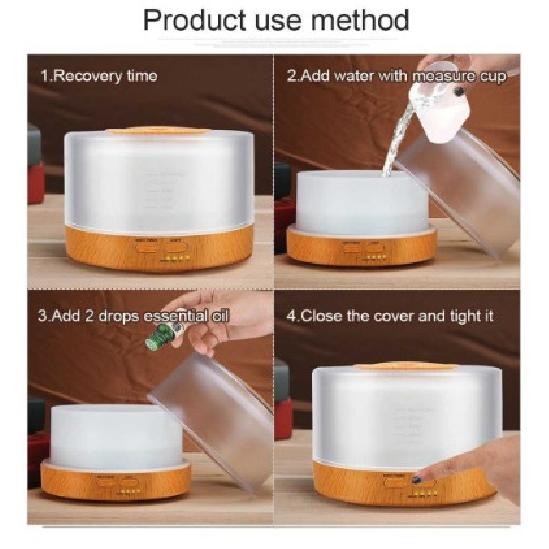 Diffuser Motif Kayu 500ml Aromatherapy Air Humidifier 7 Color + Remote
