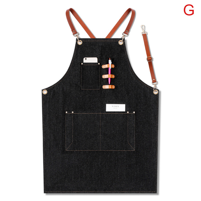 Denim Kitchen Cooking Apron With Adjustable Cotton Strap Large Pockets Blue 80x60cm Barista Men And 