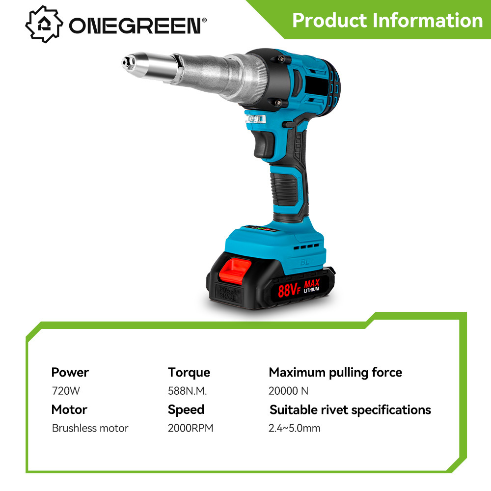 20000N Brushless Electric Rivet Gun 2.4-5.0mm Cordless Rivet Nut Gun Drill Insert Riveting Power Too