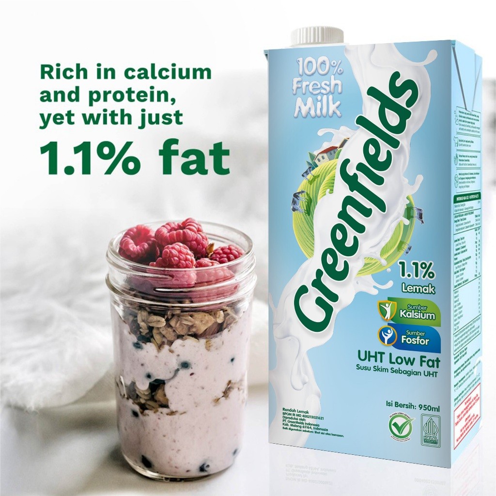 

[Triplepack] Susu Greenfields UHT Low Fat 950mL x 3 pcs