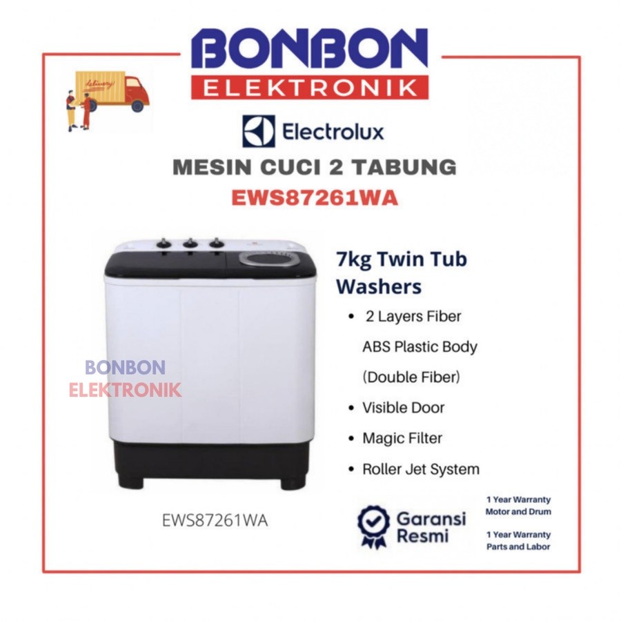 Electrolux Mesin Cuci 2 Tabung 7KG EWS87261WA / EWS 87261 WA / 87261WA