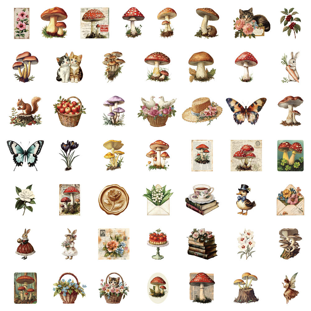 

50Pcs Retro Mushroom Graffiti Stickers Handmade Account Diy Luggage Notebook Motorcycle Pet