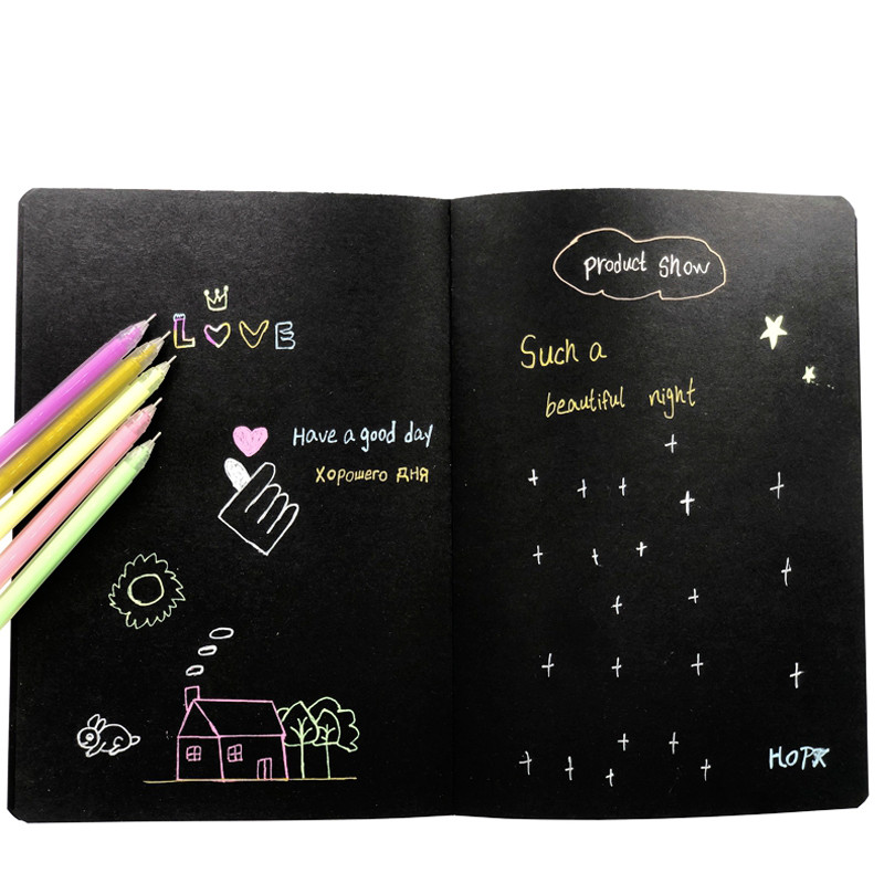 

9Pc Pen+1Pc Notebook Set 2025 Sketchbook Diary For Graffiti Soft Cover Black Paper Sketch Book
