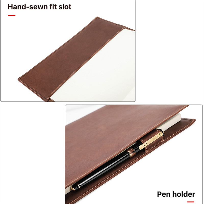 

Retro Leather Book Cover Sleeve Protector With Pen Holder Business Notepad Notebook Book Case Office