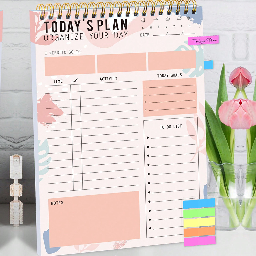 

1Pc A5 Daily Planner To Do List Notepad Undated Pages, With Protective Cover, Daily Tasks, With