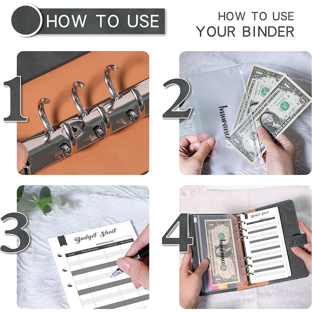 

A6 Binder Budget Planner Notebook Pu Covers Folder 6 Hole Binder Pockets Plastic Binder Zipper Money