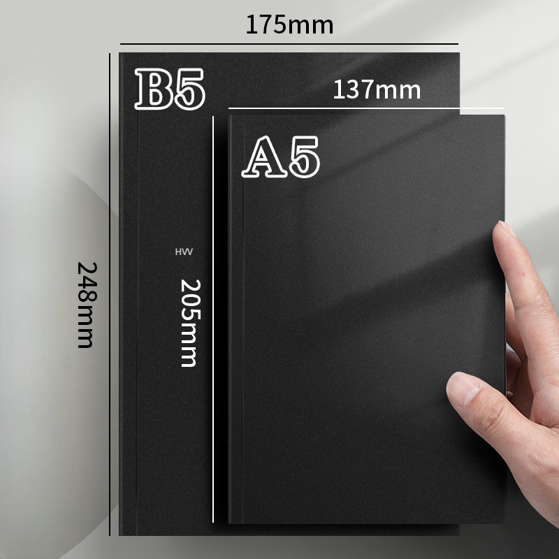 

128 Sheets Thickened Black Card Straight Back Horizontal Notebook Cowhide Notepad Student Square