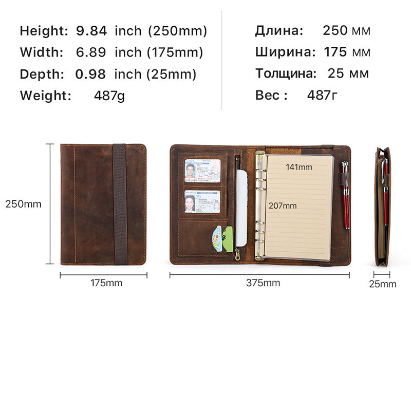 

Vintage Crazy Horse Leather A5 Notebook Cover With 6-Ring Binder - Refillable Organizer,