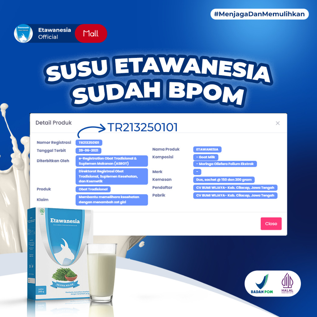 

SUSU ETAWA BIRU ETAWANESIA Ekstrak Mnga Folium SESAK NAFAS ASMA NYERI SENDI TULANG PEGEL BRONKITIS