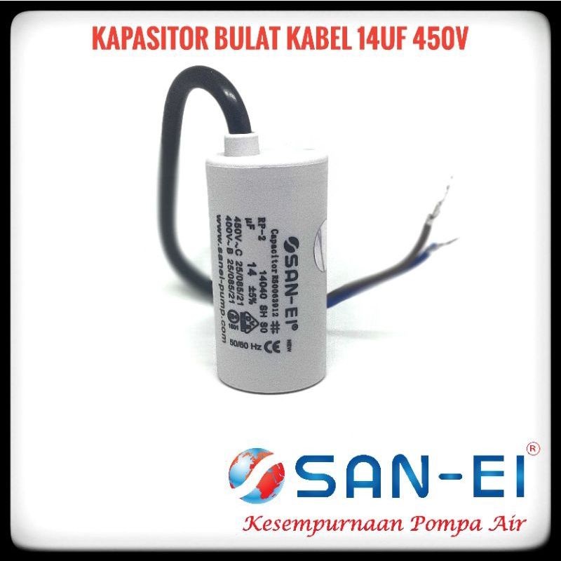 Bararoomkey_ San Ei Kapasitor Bulat 14Uf 450V Kapasitor Kabel Pompa Air 14 Uf 450V