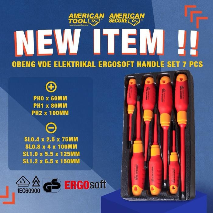 READY Obeng Listrik Set 7 Pcs American Tool VDE 1000 V Insulated Screwdriver