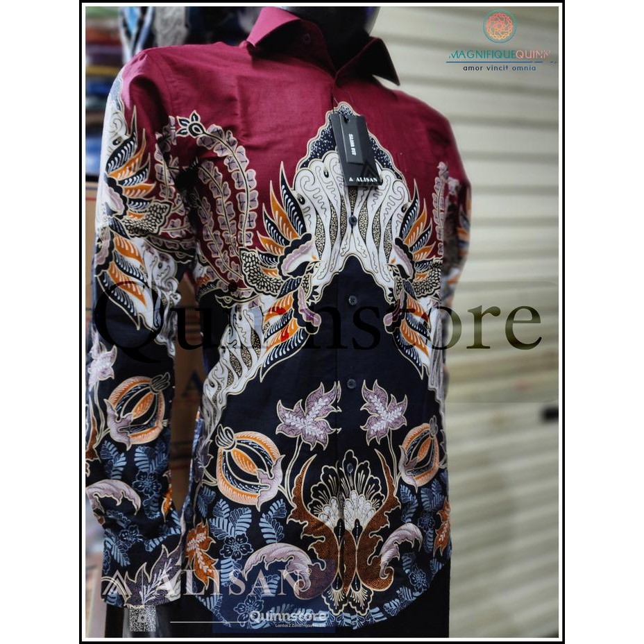 Alisan Kemeja Batik Lengan Panjang Slim Fit - Maroon - 1001