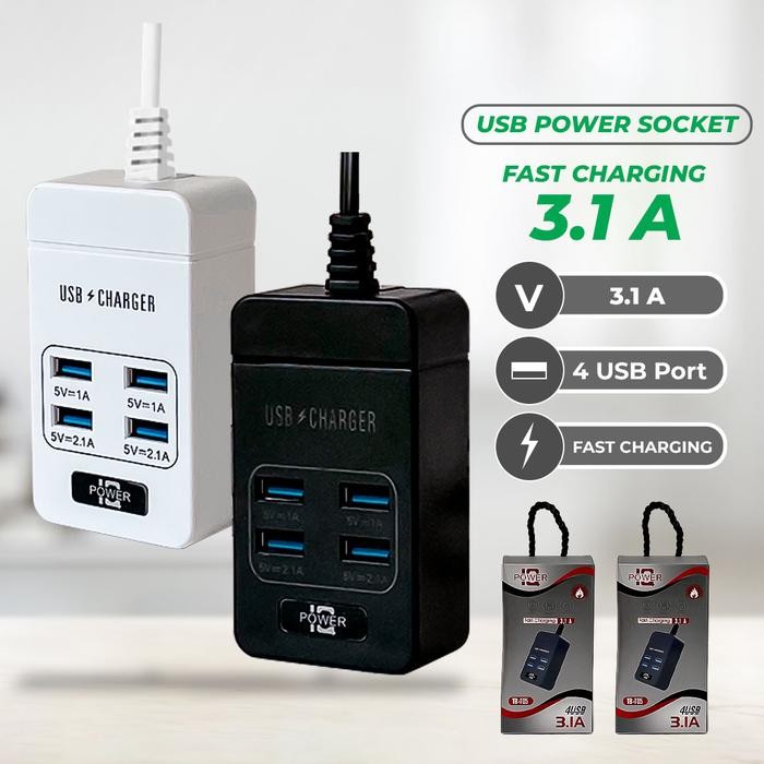 Ideame Colokan Listrik T05 Usb Power Socket Fast Charging / V3.1A - 4 Usb Port Warna Hitam & Putih