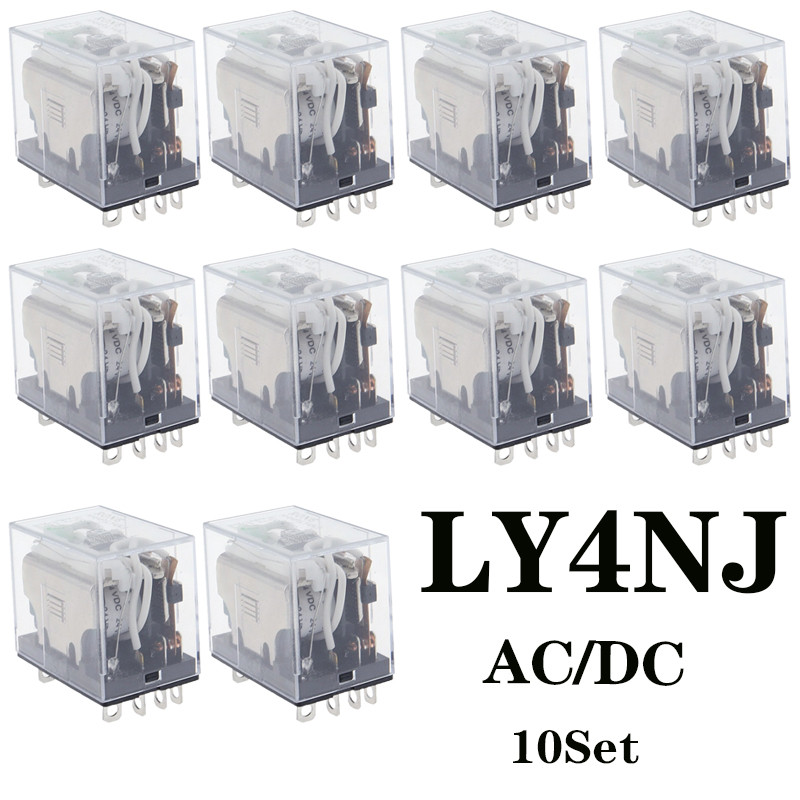 NEW 10 set LY4NJ HH64P AC 110V 220V DC 12V DC 24V 14PIN 10A silver contact Power Relay Coil 4PDT