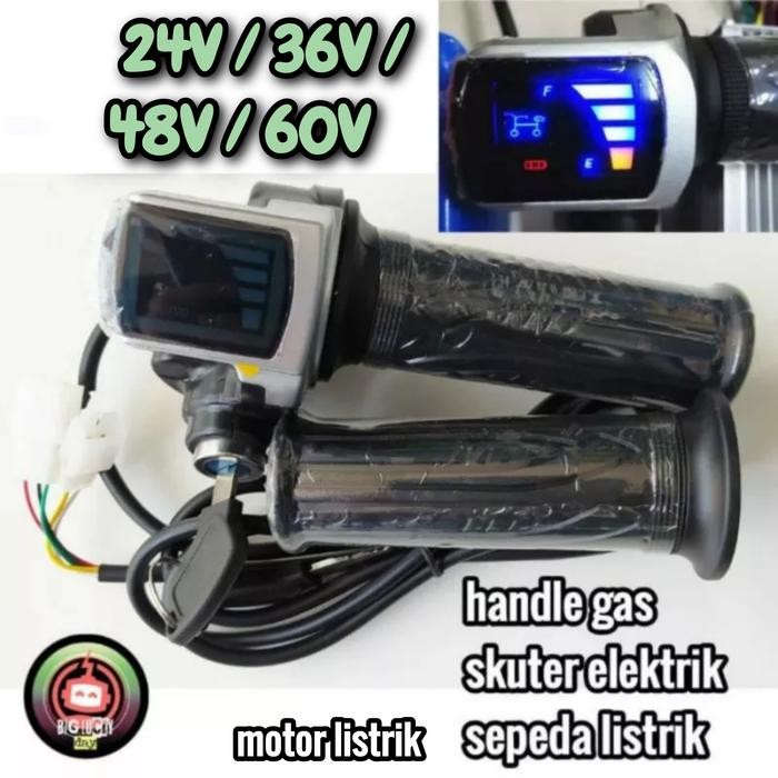 PREMIUM HANDLE GAS SEPEDA LISTRIK INDIKATOR BATERAI + KUNCI KONTAK THROTTLE