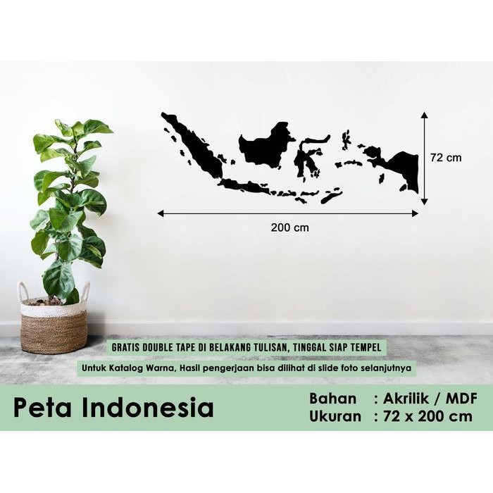 PREMIUM Peta Indonesia - lebar 200 cm - Akrilik / MDF