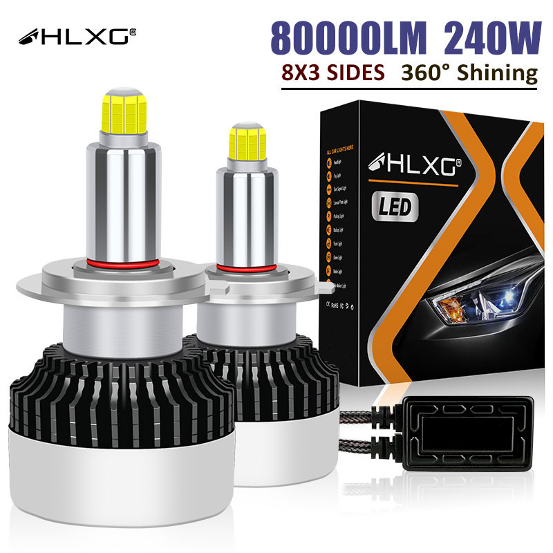 HLXG 80000LM 360 Turbo H7 LED Canbus 9012 Hir2 H8 H11 H1 LED 9005 9006 HB3 HB4 Lampu Lampu Depan Mob