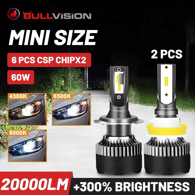 BULLVISION H11 H4 H7 Lampu Depan Led Hb3 Hb4 Lampu 6500K 4300K ​​8000K H1 H8 H9 9005 9006 Bohlam Lam