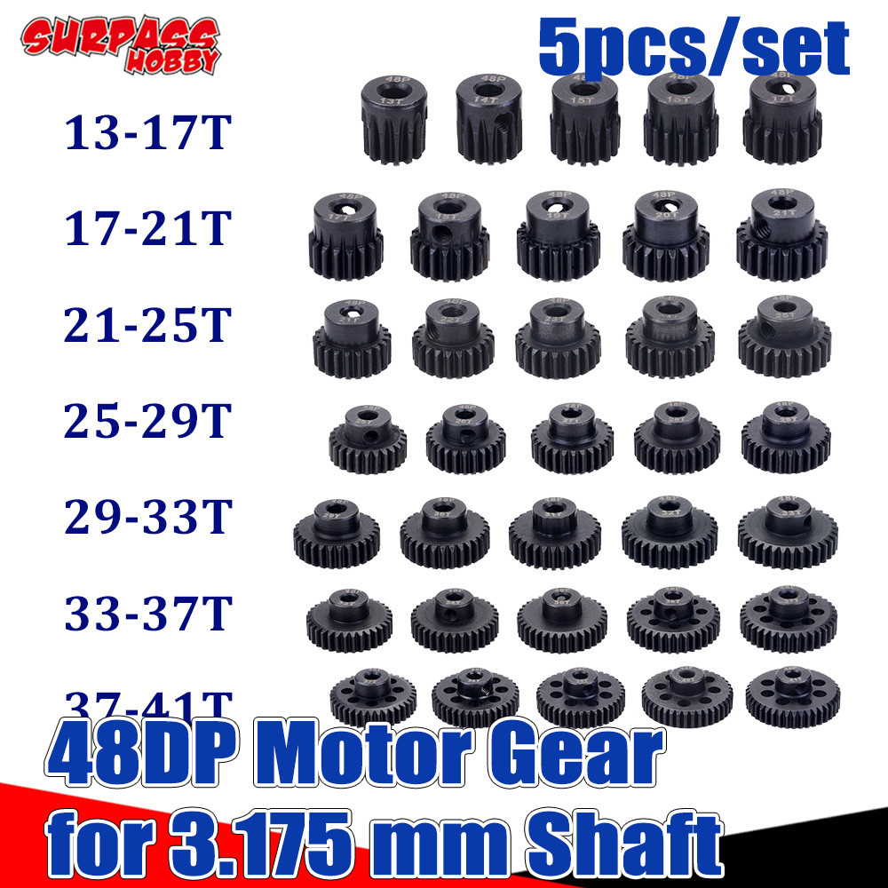 Melampaui Hobi 5 Buah 48DP Pinion Roda Gigi Motor 3.175Mm Poros untuk 1/10 1/12 1/14 RC Mobil Truk B