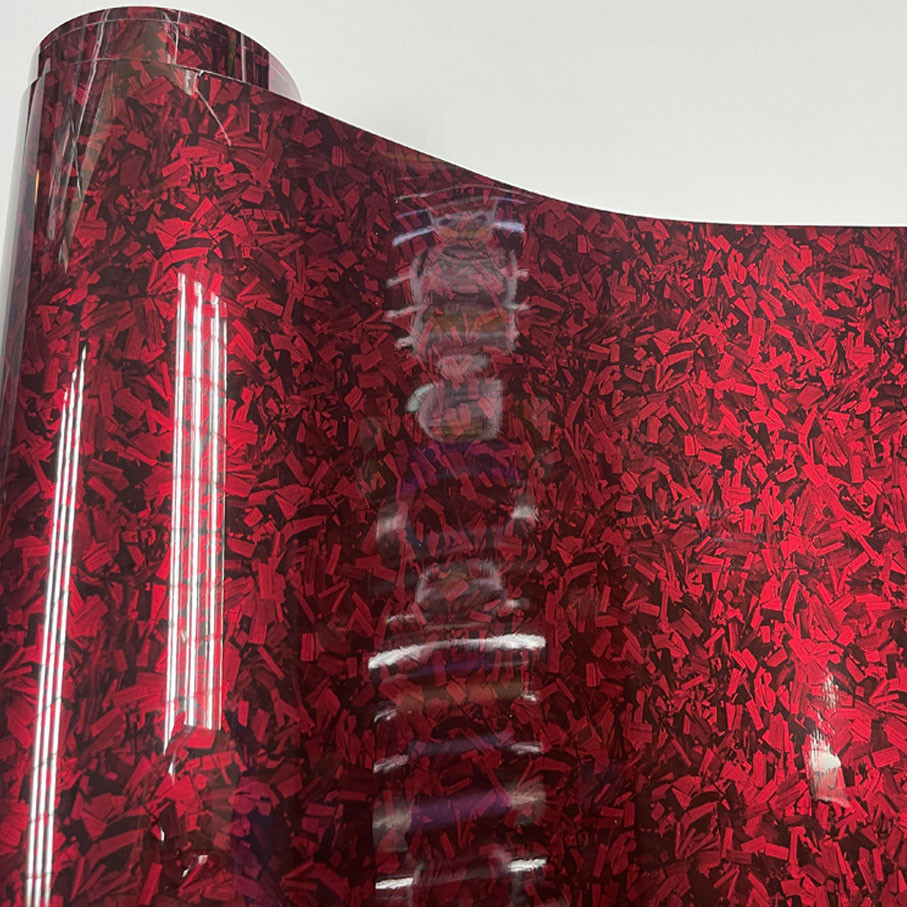 50Cm * 600Cm Kualitas Tertinggi Glossy Merah Hitam Perak Karbon Ditempa Vinyl Wrap Film Mobil Wrappi