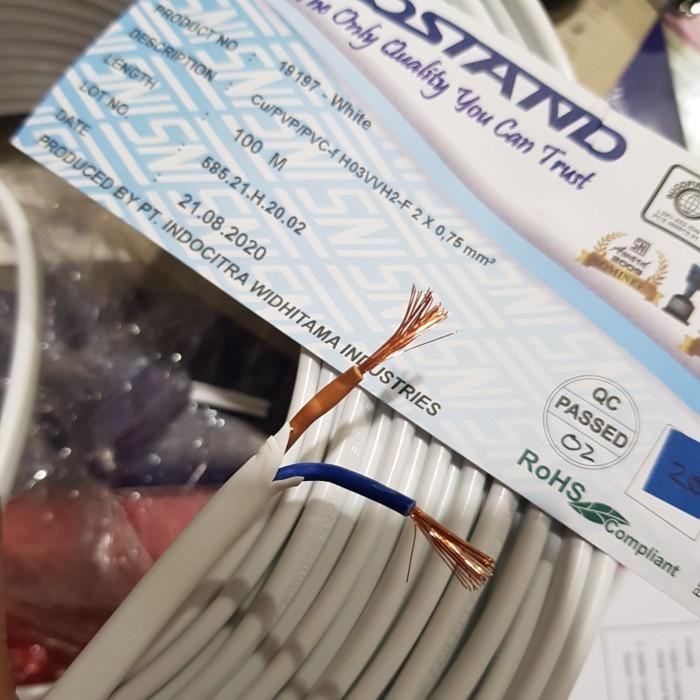 Kabel Oval Gepeng Putih 2X0.75 Rostand Sucofindo Sni ( 50 Meter )