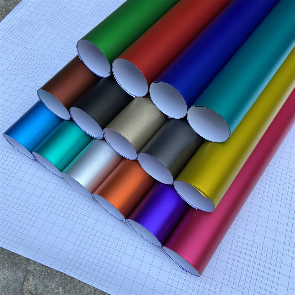 Beberapa Warna Merah Biru Hijau Metalik Matte Satin Chrome Vinyl Mobil Wrap Film Stiker Gelembung Gr