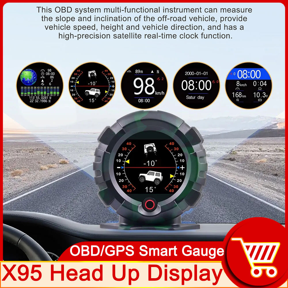 X95 HUD Meteran Kemiringan Mobil Aksesori Off Road Digital Inclinometer Waktu Kecepatan Kompas Digit