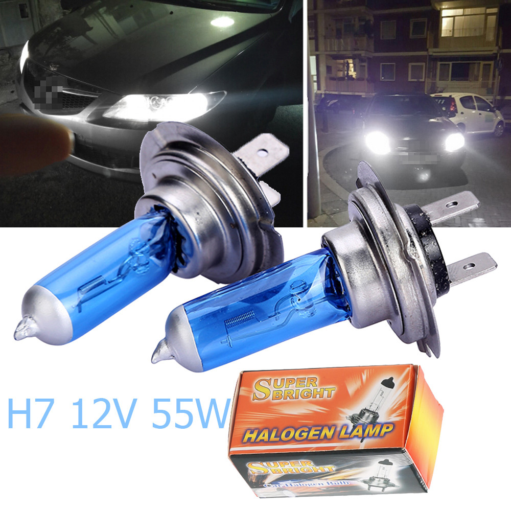 2 Buah H7 Bohlam Lampu Mobil Halogen 12V 55W Bohlam Mobil Halogen 6000K Bohlam Halogen Kabut Putih L