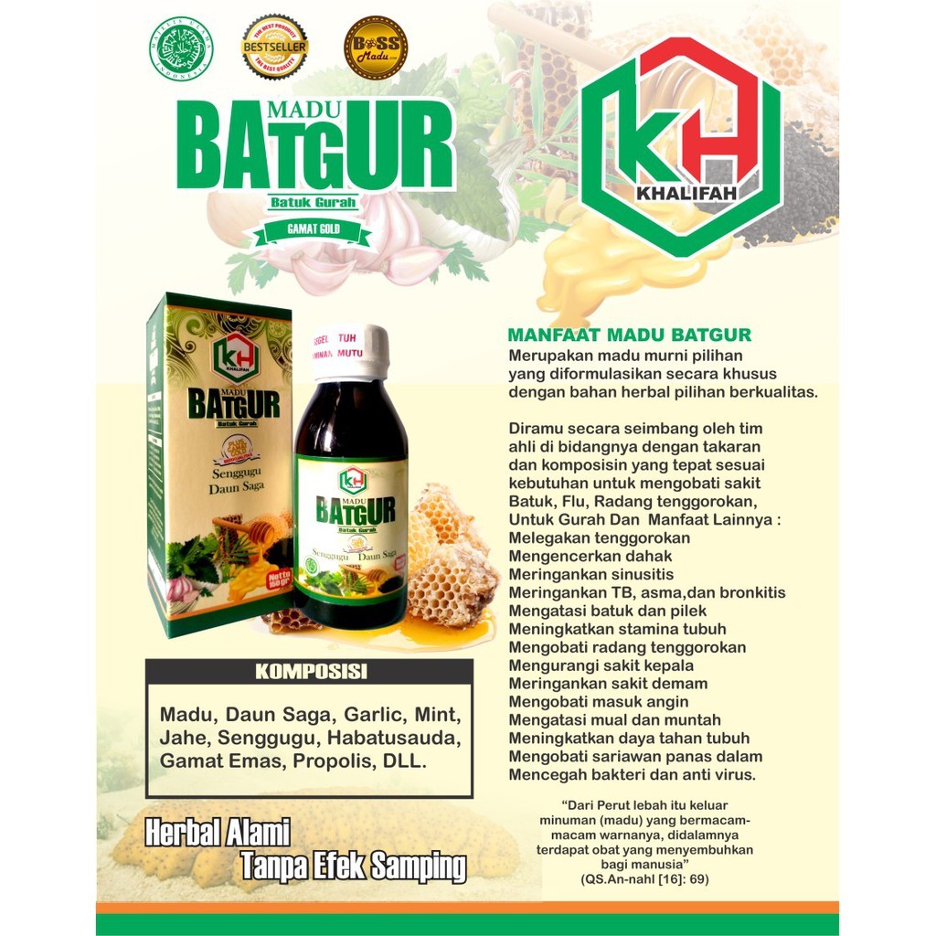 

RATU Madu Batuk Gurah plus Gamat Gold 175gr Khalifah / Madu BatGur / Solusi Mengatasi Batuk Flu dan
