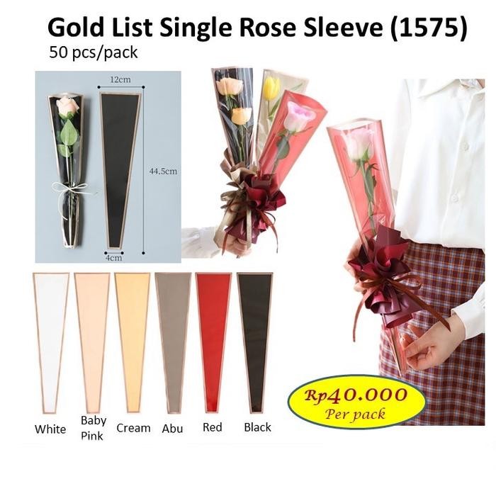 Gold List Single Rose Sleeve 1575 Wrapping Plastik Bunga Mawar Satuan