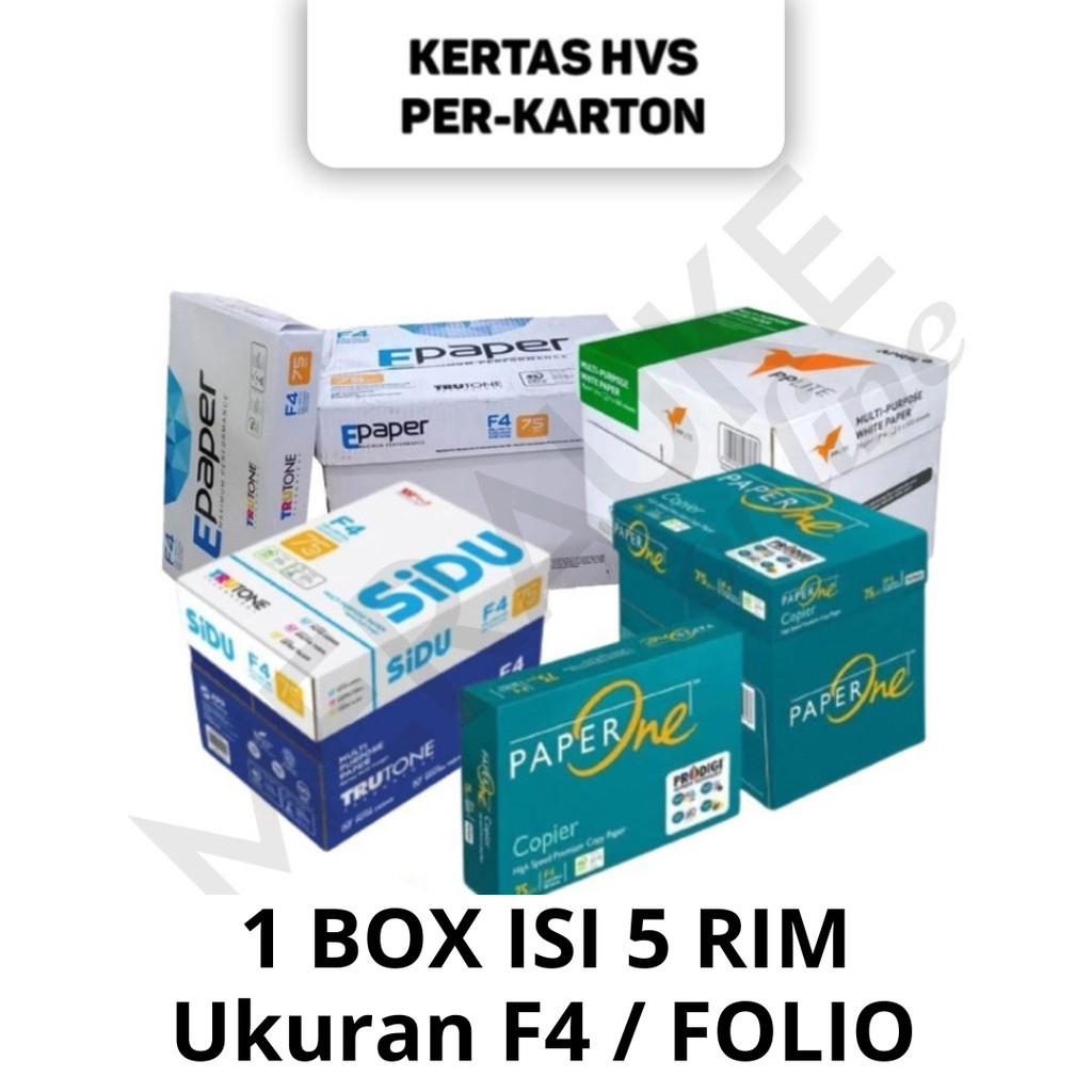 

Meriyah Storee - Kertas HVS F4 / Folio 70 75 gsm PER-KARTON / BOX isi 5 RIM SIDU Paperone PP Lite