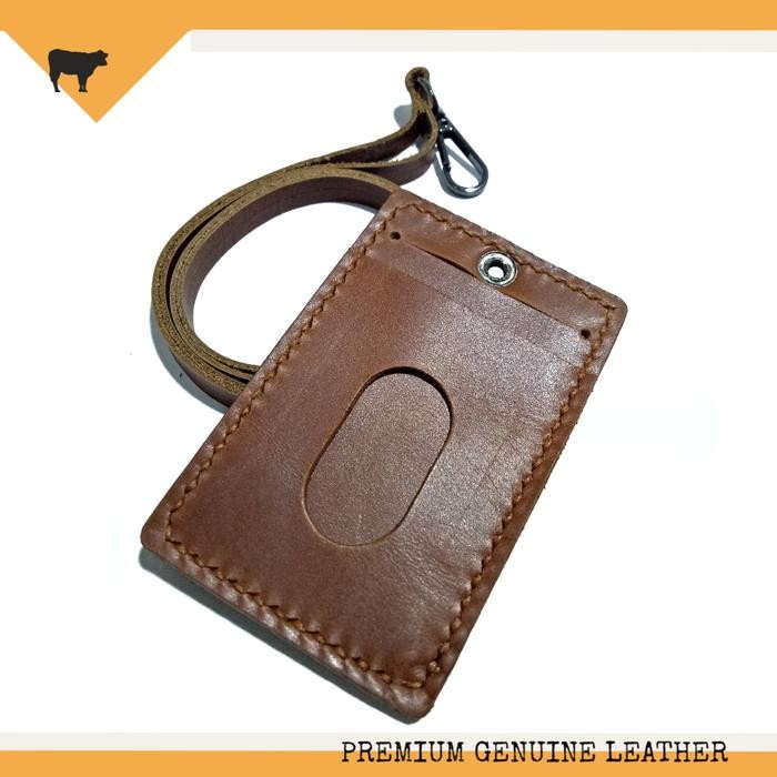 

Tjp - Id Card Dari Kulit Asli Jahit Handmade Warna Tan, Name Tag Kulit Asli