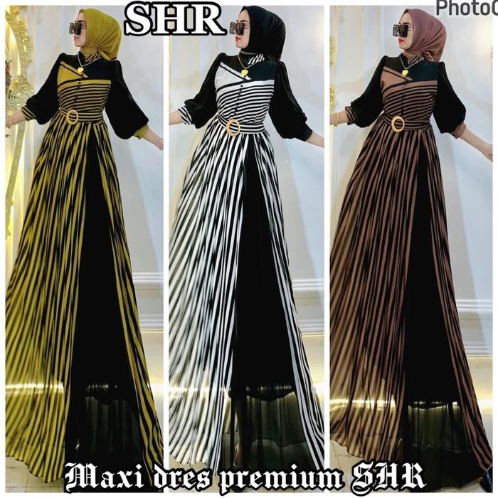 New Shr Maxi Dress Dress Salur Ceruty Import Ori Shr