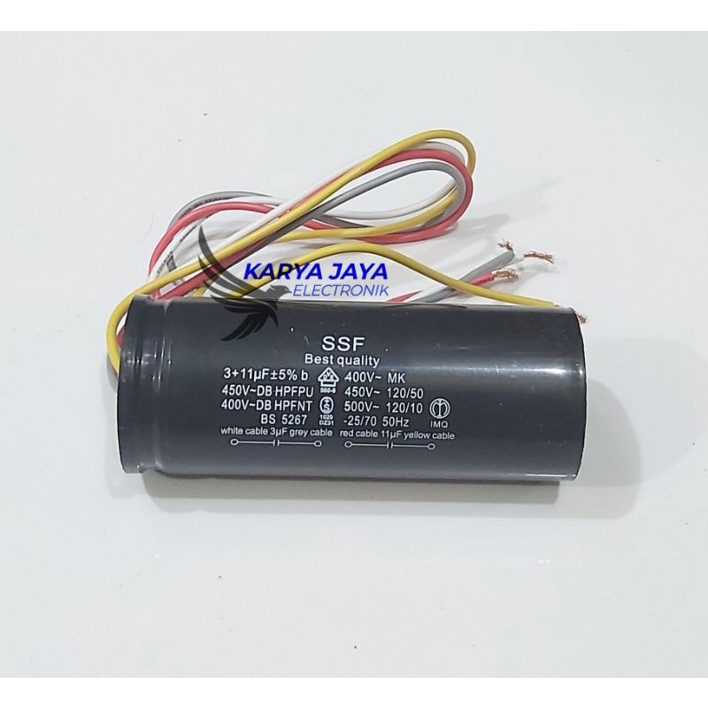 Kapasitor Mesin Cuci 3+11 uf /Capasitor Mesin Cuci Double 3+11 Mikro