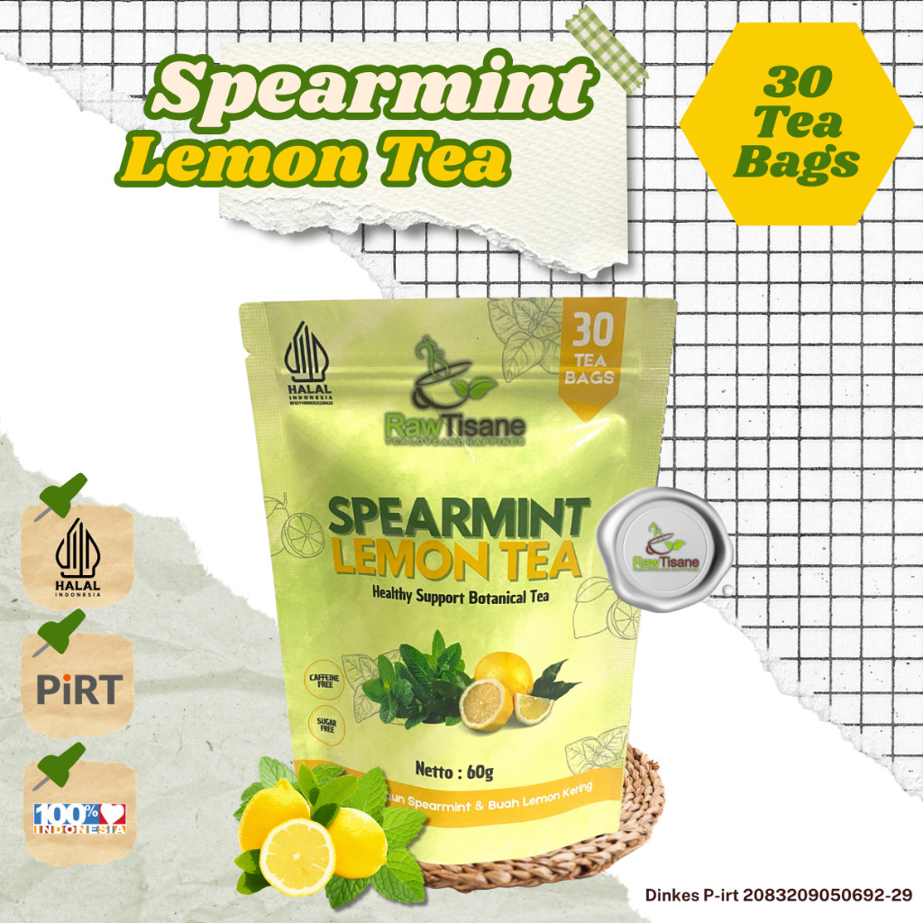 

RAW TISANE Spearmint Lemon Tea : Teh Celup Daun Spearmint & Buah Lemon Isi 30 Tea Bag