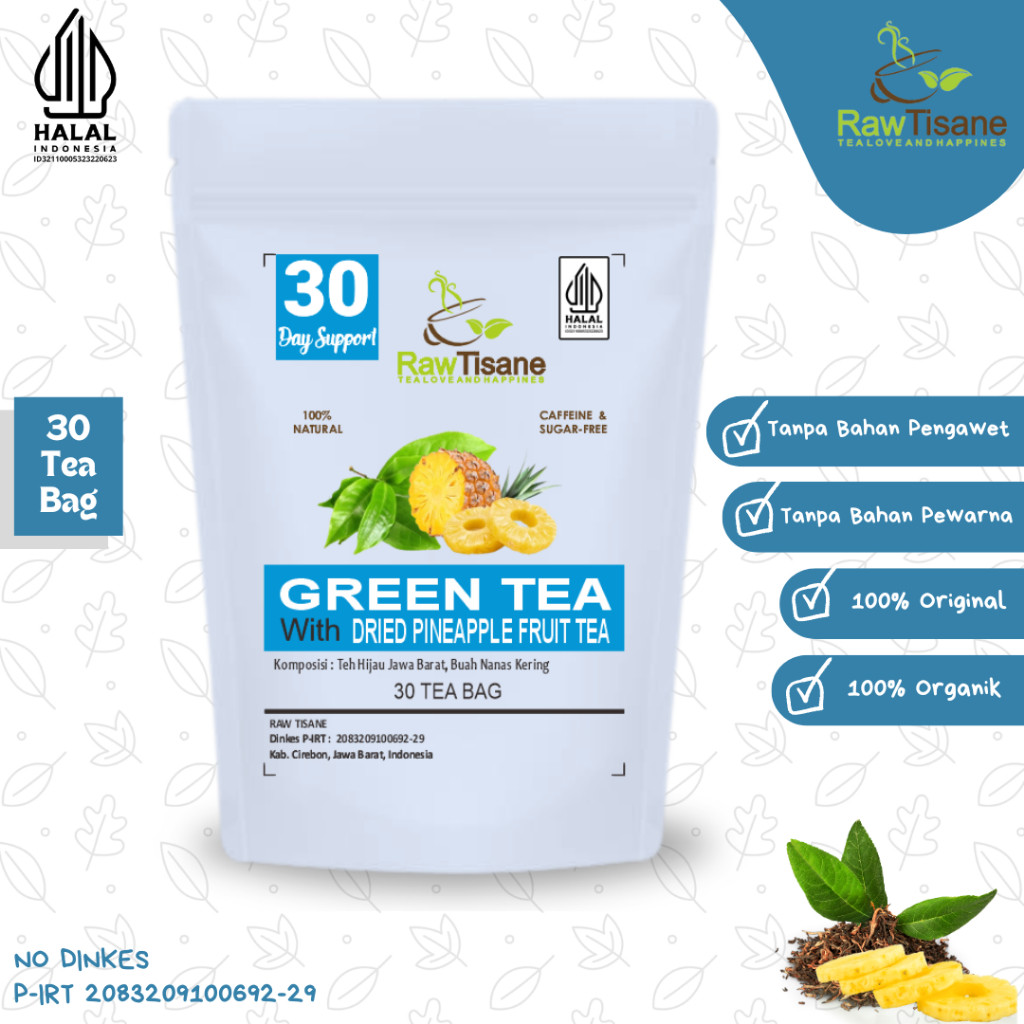 

RAW TISANE Green Tea With Dried Pineapple Fruit Tea : Teh Hijau & Buah Nanas Isi 30 Tea Bag