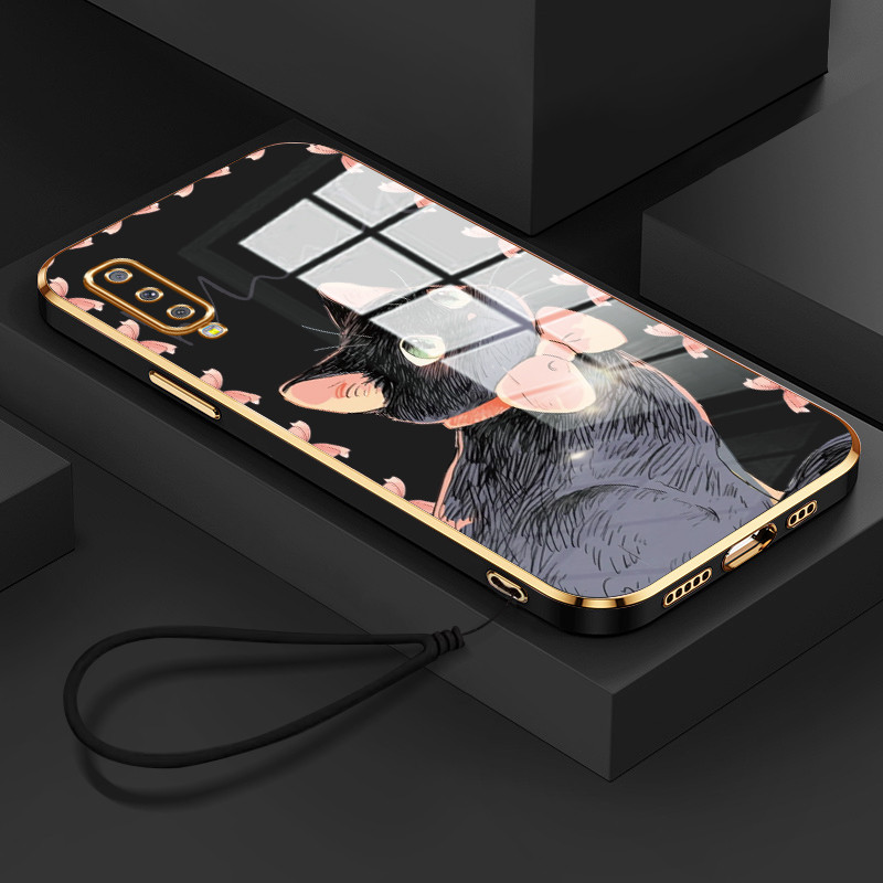 Casing Hp Untuk Samsung Galaxy A7 2018 Case Casing lembut Kesing sarung HP Softcase kucing hitam pel