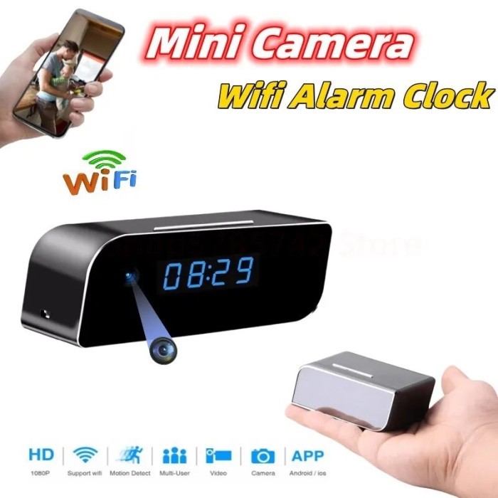 1080P HD Mini Camera Wifi Clock Alarm IP Webcam Remote Monitor