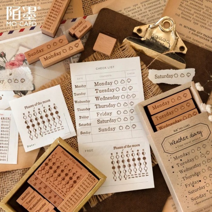 

Perpetual Calendar Wooden Stamp Set English Numeric Date Card Making