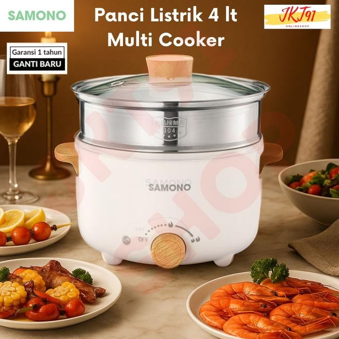 Panci Listrik Samono 4 Liter Teflon Keramik Kukusan Penanak Nasi Stainless Multi Fungsi R Cooker