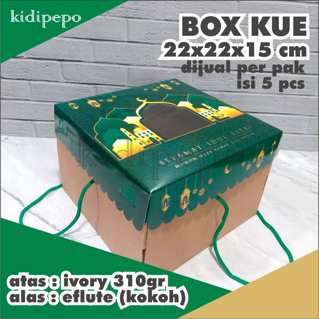 

Lsp BOX DUS KUE EFLUTE IDUL FITRI RAMADAN UKURAN 22 X 22 x 15 CM - ISI 5 SET