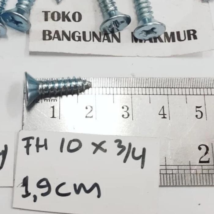 SEKRUP KEPALA RATA FH 10X3/4 = 2CM SEKRUP FH10X3/4 1 KOTAK