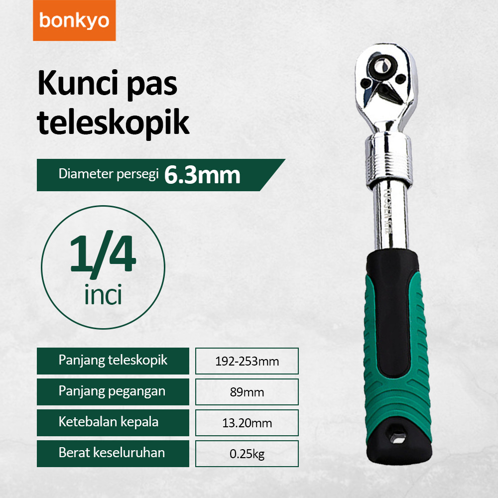 Bonkyo Gagang Ratchet Stang Kunci Shock 1/2 Dan 1/4 Sock Sok Rachet Kunci Ratchet Kunci Pas Gagang