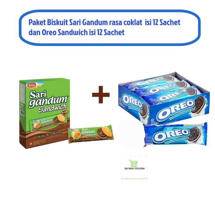 

Paket Biskuit Sachet Sari Gandum (isi 12) dan Oreo Sandwich (isi 12)