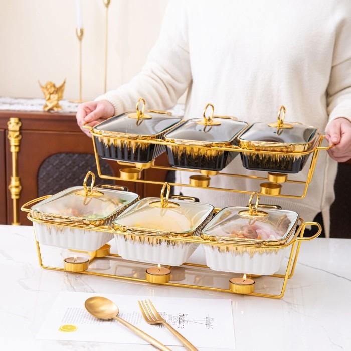 PRASMANAN Gandeng 3 keramik tebal pink hitam putih gold rak besi emas