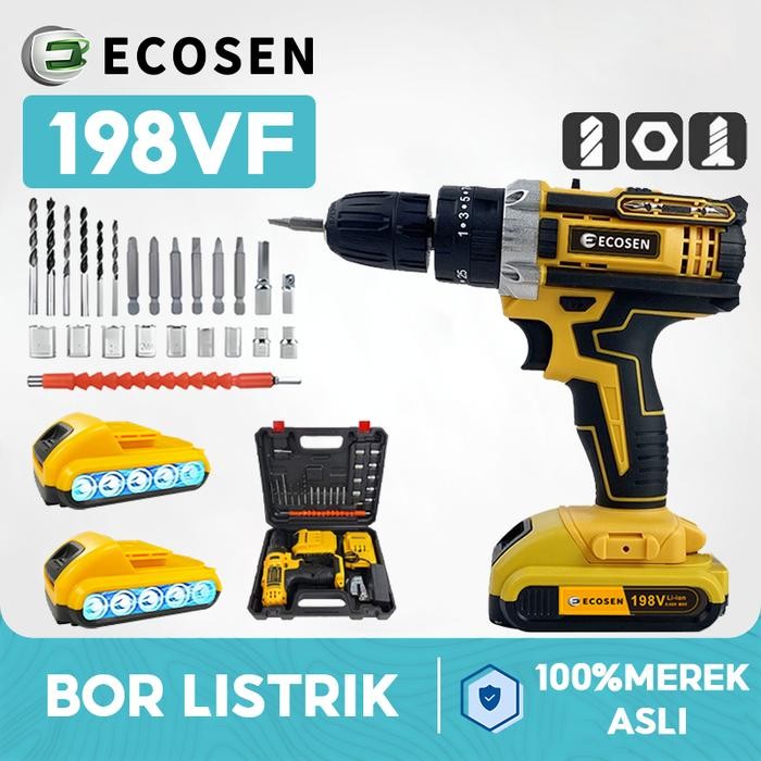 ECOSEN 198Vf Mesin Bor Impact Drill Tanpa Kabel Bor Tanpa Kabel Bor Listrik Bor Tangan Listrik bor
