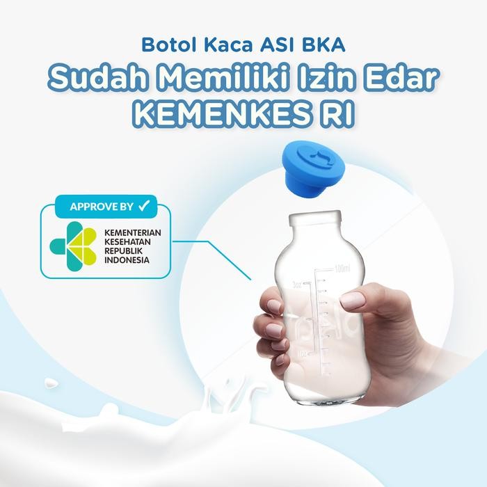 TERLARIS Botol ASI Kaca BKA Isi 8pcs - Didesain Khusus untuk Menyimpan ASI, Dilengkapi dengan Tutup