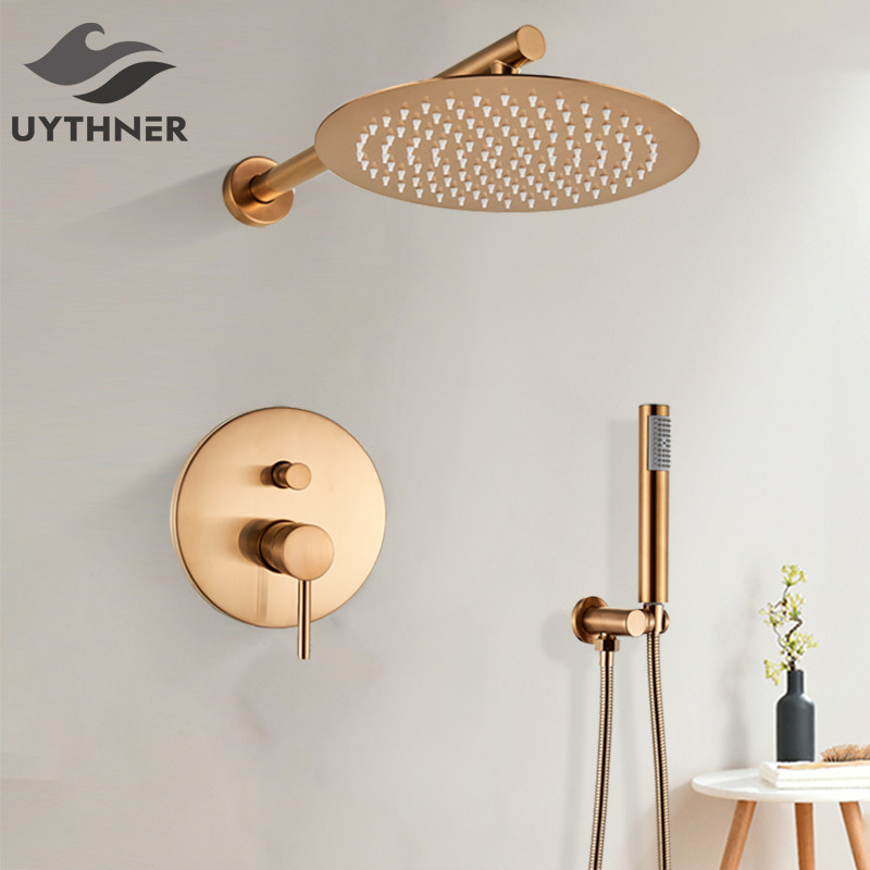 Uythner Bathroom Shower Faucet Brush Rose Gold Rain Shower Handle